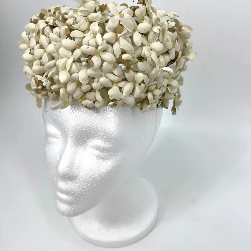 Vintage 60s Fascinator Pillbox Hat Dimensional Floral with Combs One Size